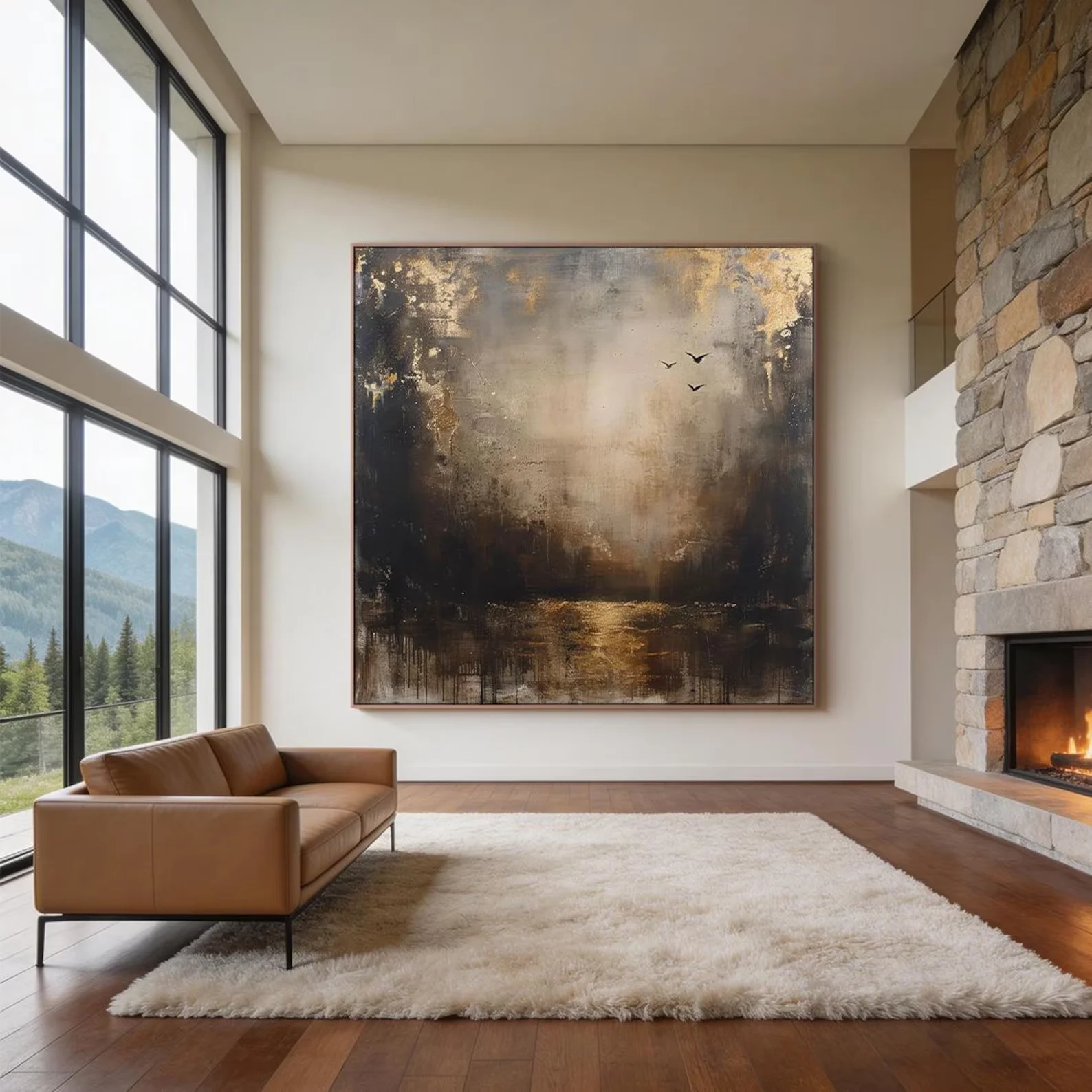 Large Abstract Gold Brown Wall Art Modern Minimalist Textured Landscape Oil Painting on Canvas Palette Knife Home Decor