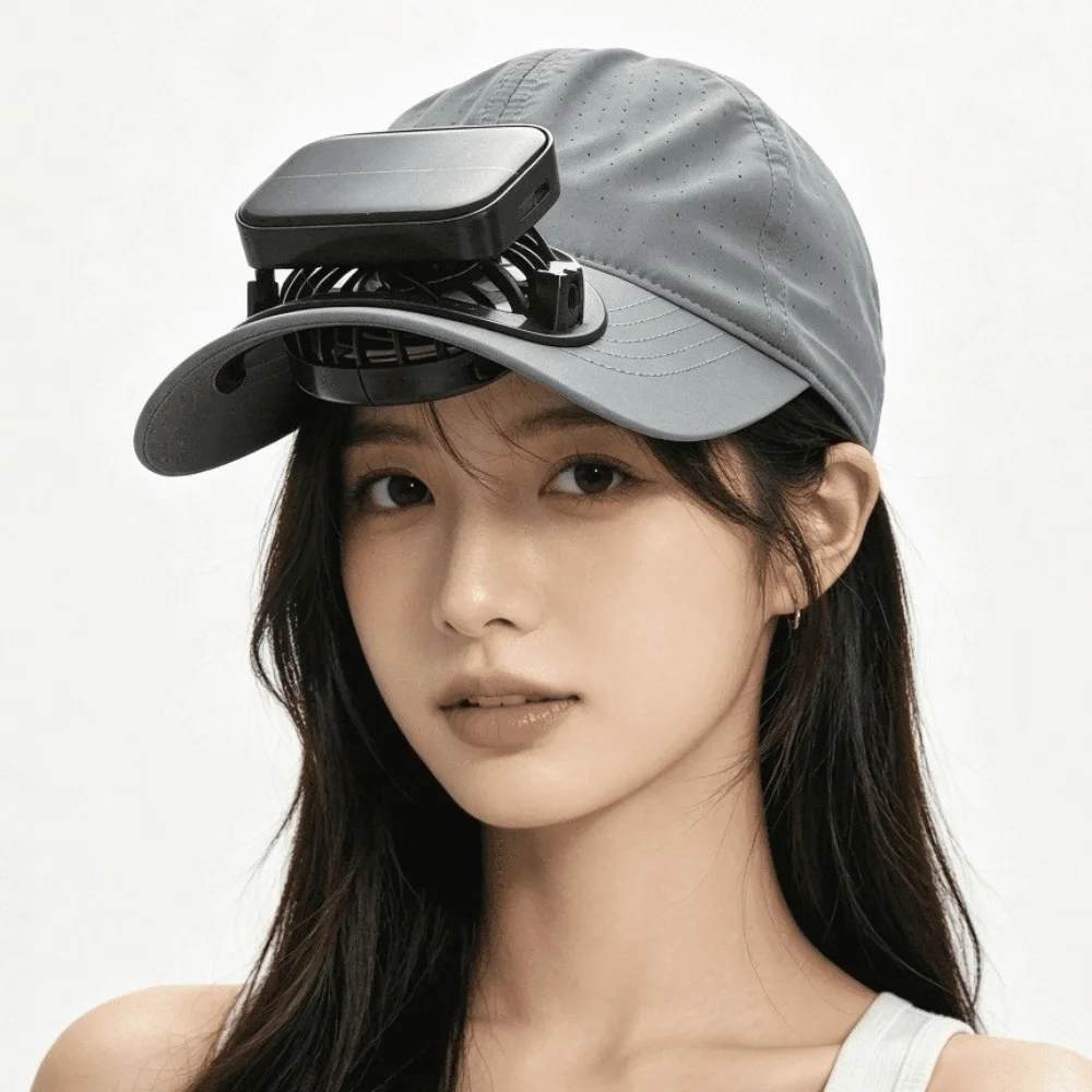 Portable Solar Powered Fan Baseball Cap Adjustable Long-lasting Rechargeable Fan Hat Versatile Solid Color for 3.7V/300mAh