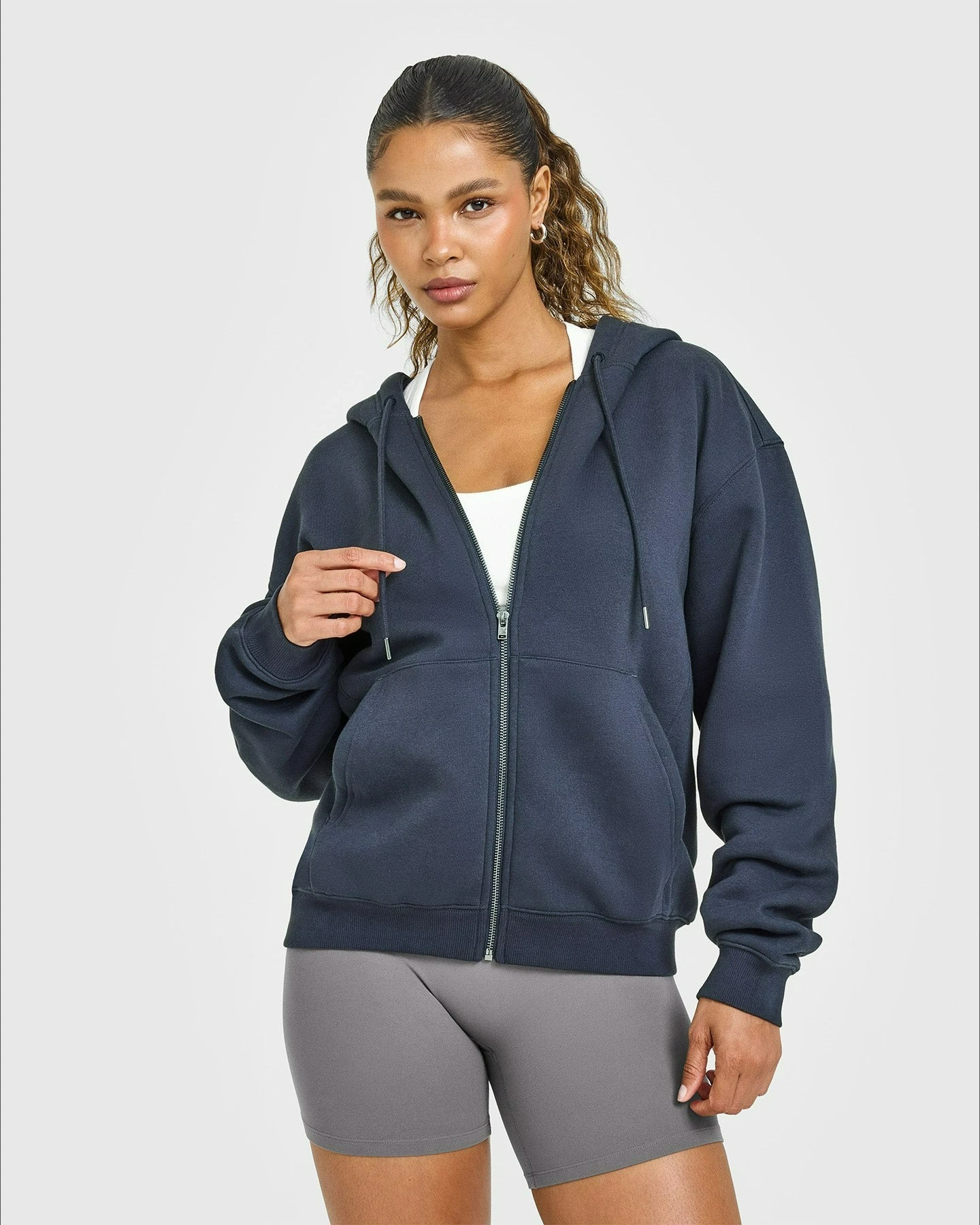 ENYFD Women's Zip Up Hoodie Embroidered Logo Full Zip Athletic Jacket Lightweight Gym Workout Running Casual Sports Top