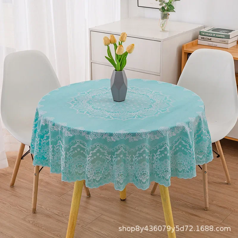 مفرش طاولة مستدير صغير من الدانتيل البلاستيكي من QW مقاوم للماء ومضاد للانزلاق ولا يغسل من مادة PVC البلاستيكية المستديرة لطاولة القهوة #3