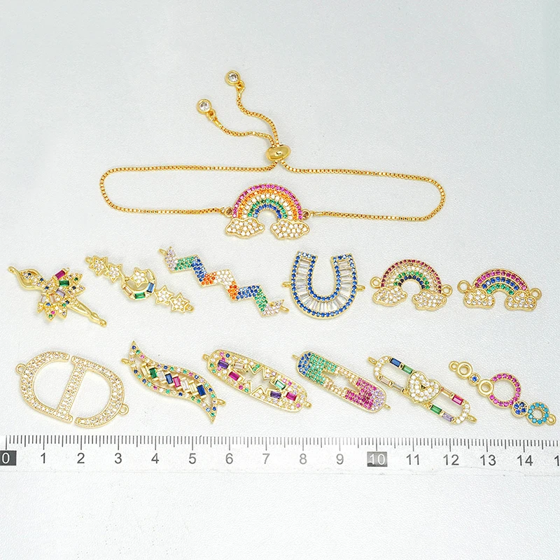 

3 шт., цветной циркониевый разъем, браслет «сделай сам», ожерелье, изготовление ювелирных изделий, Радуга, балетка, пузырь, звезда, облако, аксессуары