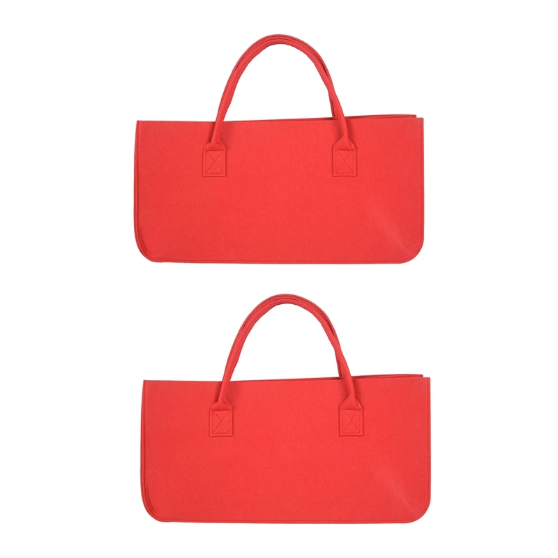 

2X Felt Purse, Felt Storage Bag Large Capacity Casual Shopping Bag - Red