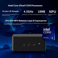 NUC14 Pro Mini wysokowydajny komercyjny biura na biurko AI (rdzeń Ultra5-125H/Ultra7-155H/) gruby czarny