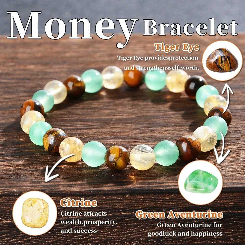 4 Styles Natural stone rich money Bracelet Green Aventurine Tiger Eye Stone Beaded Bangle Bracelets for Loved Wealth Jewelry