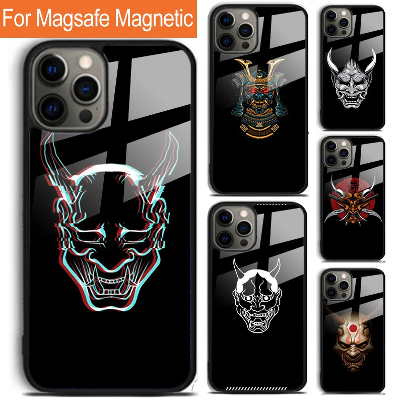 Hannya Demon Oni Phone Case For iPhone 16 15 14 13 12 11 Pro Max Plus Magsafe Magnetic Wireless Charging Cover