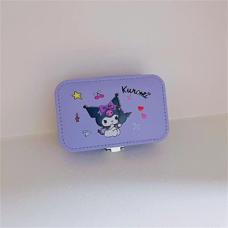 Kawaii Sanrio PU Leather Jewelry Box Hello Kitty Kuromi Storage Box Girls Travel Organizer Case Storage Necklace Ring Organizer