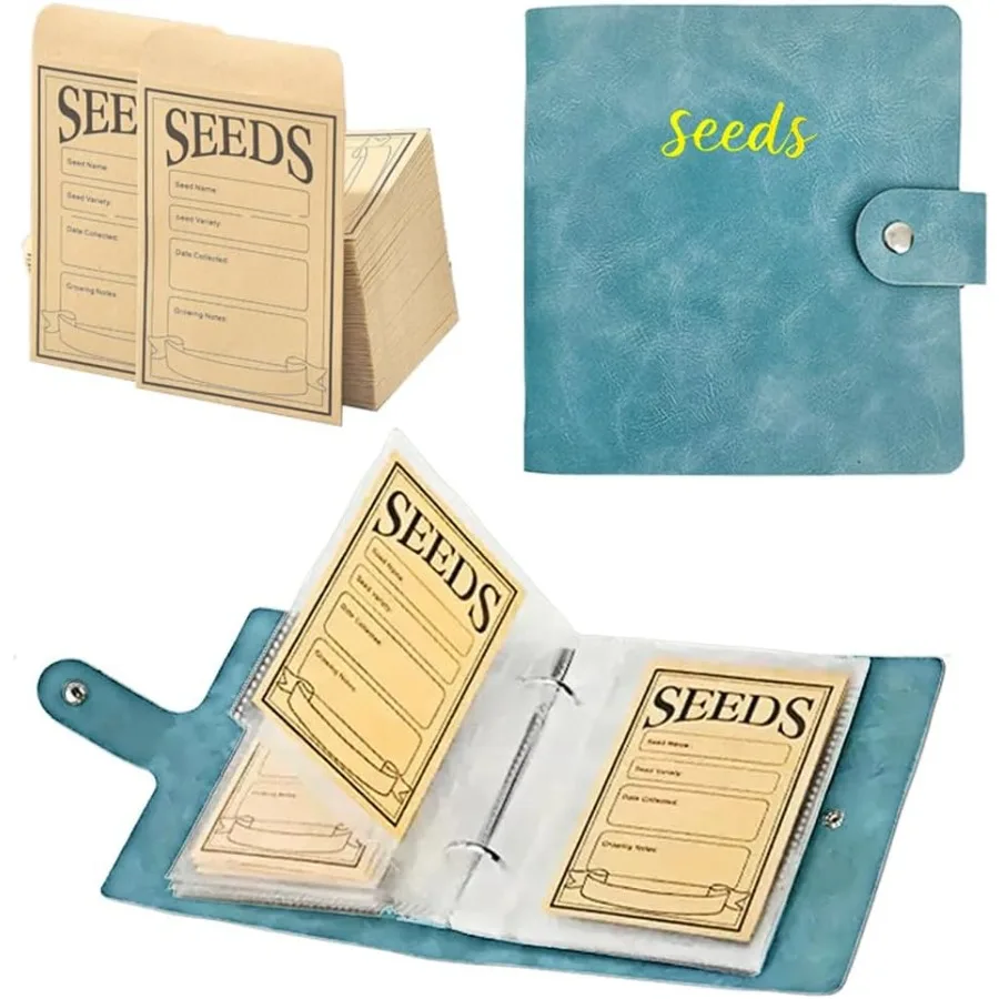 

Органайзер для хранения семян, кожаный органайзер для пакетов семян с 50 прозрачными карманами, 25 рукавов в упаковке и 50 упаковок Seed Envelo