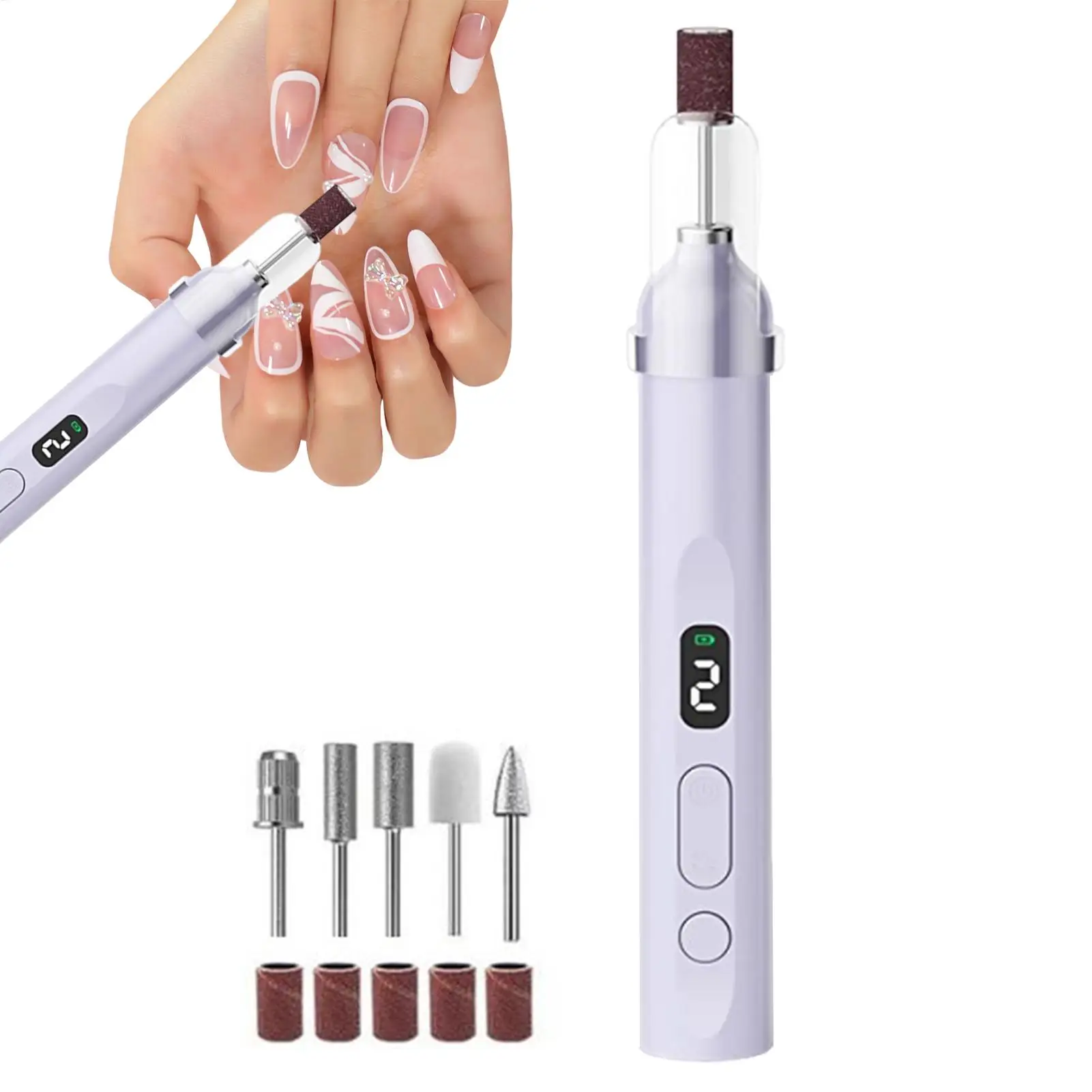 Lima de Uñas Eléctrica con Luz LED, Máquina de Taladro para Uñas, Equipo de Pulido, Lima de Uñas, Herramienta de Manicura