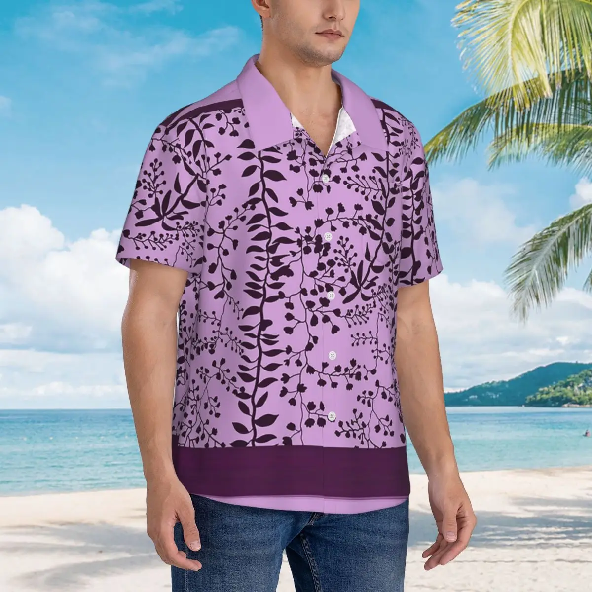 

Bella Swan Lavender Freesia Hawaiian Shirts Casual Men Short Sleeve Shirt for Summer Beach Men's Lapel Tops