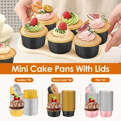 50Pcs Aluminum Foil Mini Cake Mold Loaf Pans with Lids and Spoons Nonstick Small Cake Containers for Picnics Parties Cake Tools