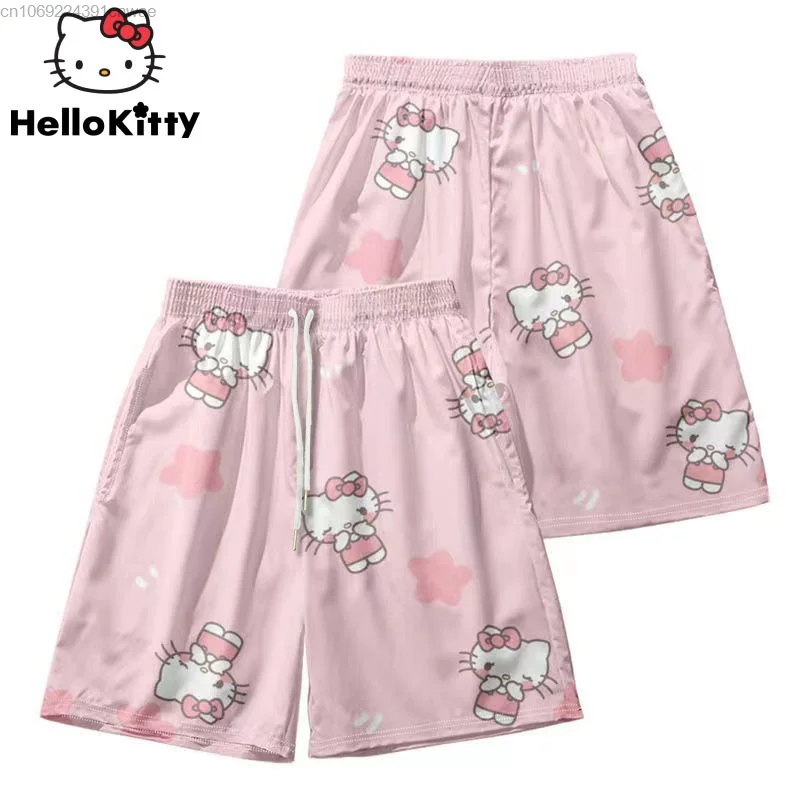 Sanrio-pantalones cortos de Hello Kitty para hombre, Shorts de playa de gran tamaño, ropa de calle Yk2, pantalones cortos de baloncesto, pantalones