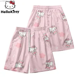 Sanrio Hello Kitty Pink Shorts Verão dos homens 2023 Oversize Praia Calças Curtas Yk2 Streetwear Calções de Basquete Calças Esportivas Casuais