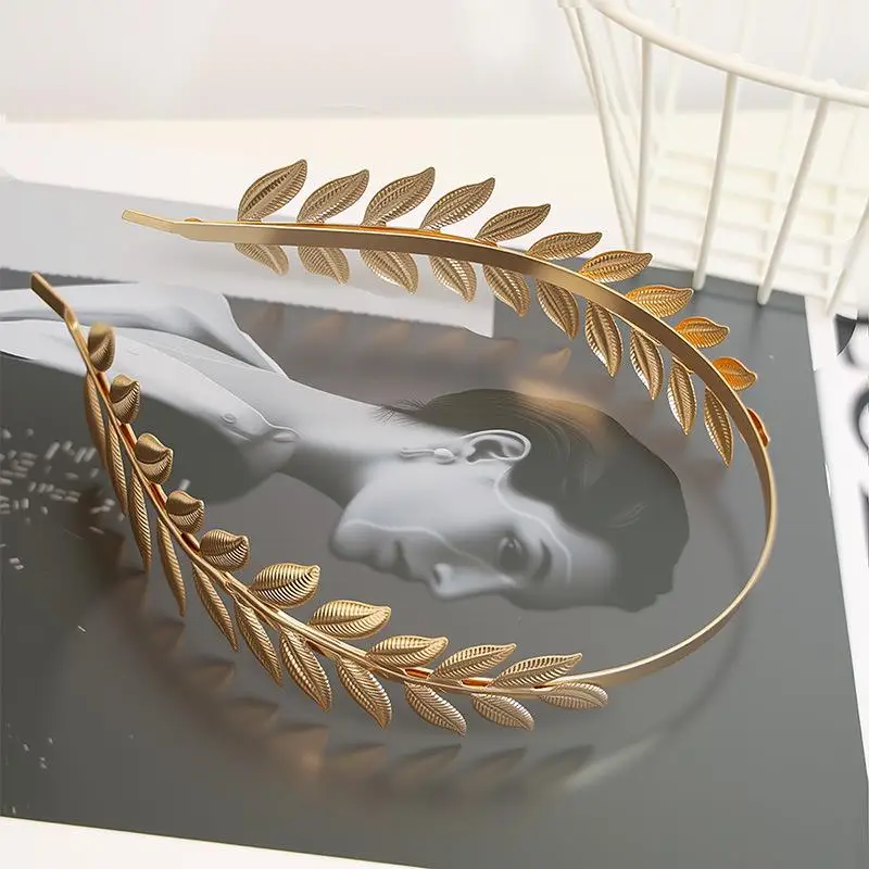 【B】Retro Gold Color Leaf Headband Headpiece Crown Tiara Headdress Goddess Greek Head Jewelry  Wedding Hair Accessories view 4