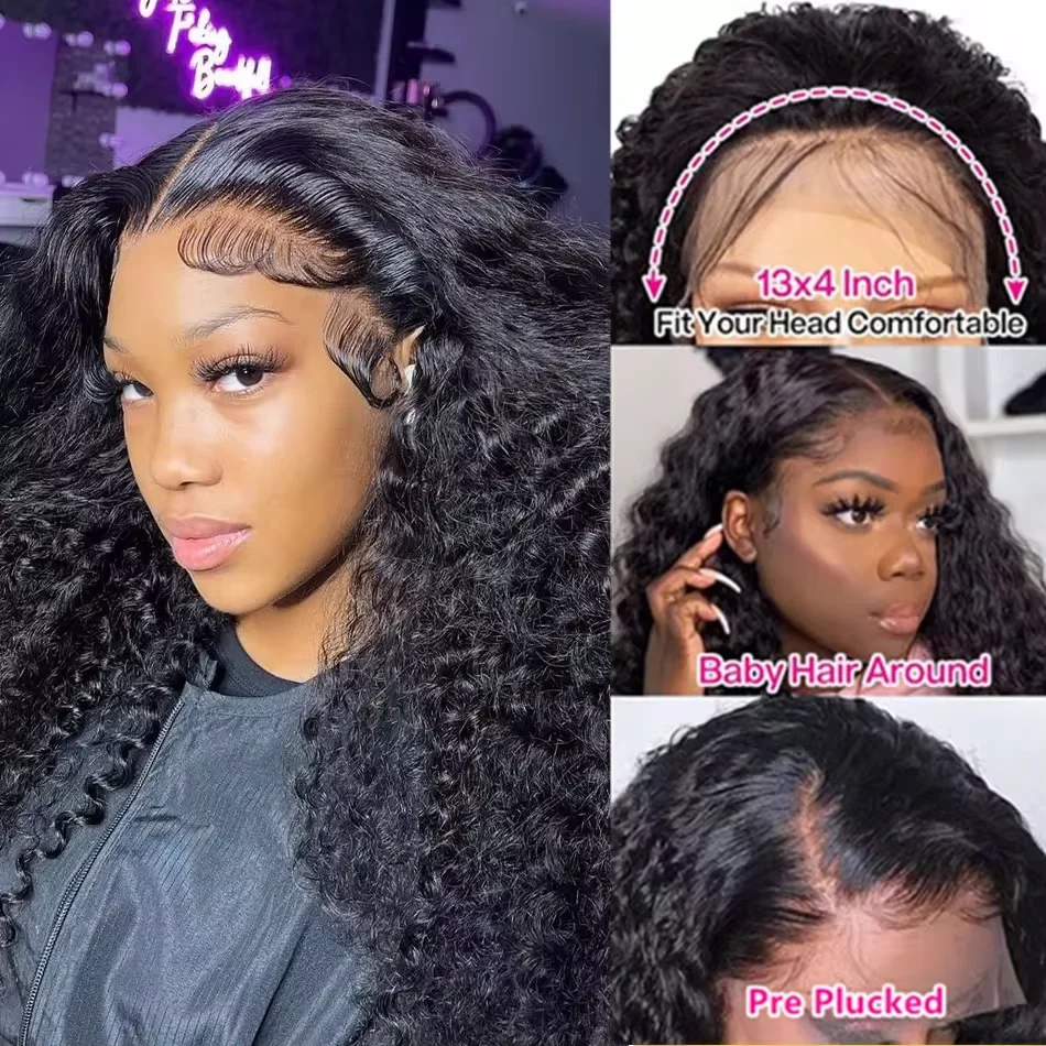 13x6 HD Transparent Deep Wave Frontal Wig 250 Density 13x4 Lace Front Human Hair Wig Brazilian 30 40 Inch Curly Wigs For Women image 4
