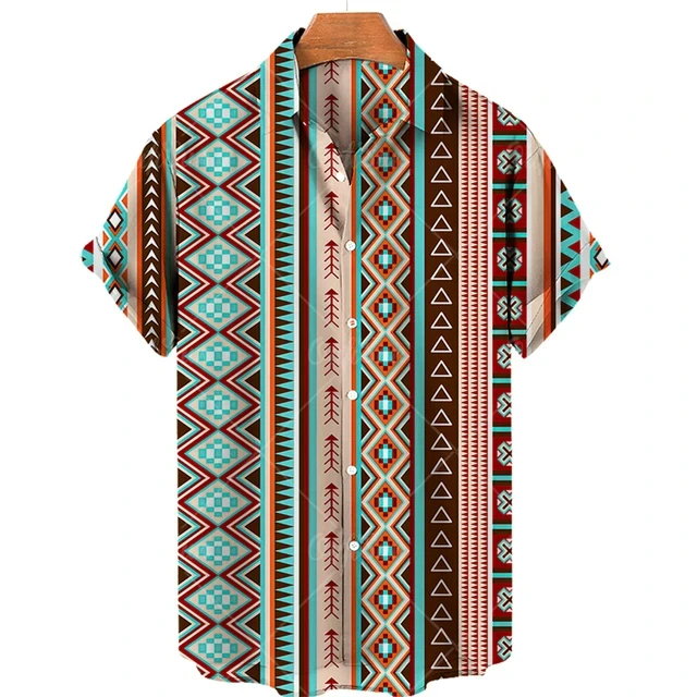 Casual Ethnic Design Tops For Men And Women Printed Shirts Short Sleeve Fashion Shirts Button Up Versatile Tops