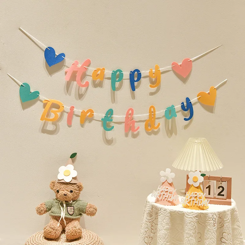 INS Boy Birthday Party Brown Garland Korean Style First Birthday Banner Non Woven Flower Hanging