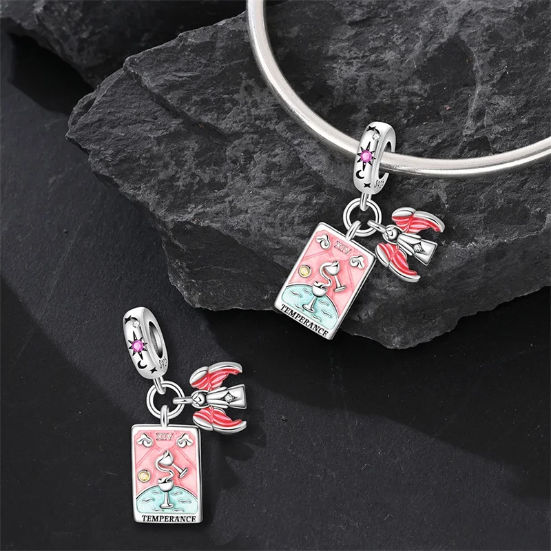 Hot 925 Sterling Silver Tarot Card Wheel of Fortune Stars and Moon Pendant beads Fits 3mm Bracelet ,  DIY Birthday Jewelry Gift view 5