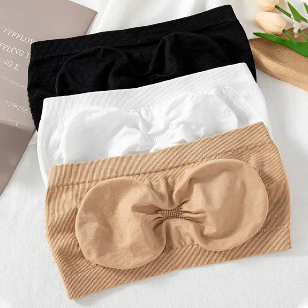 Women Invisible Tube Top Bra Strapless Removeable Padded Wireless Anti-slip Push Up Anti-exposure Bandeau Bra Women Underwear