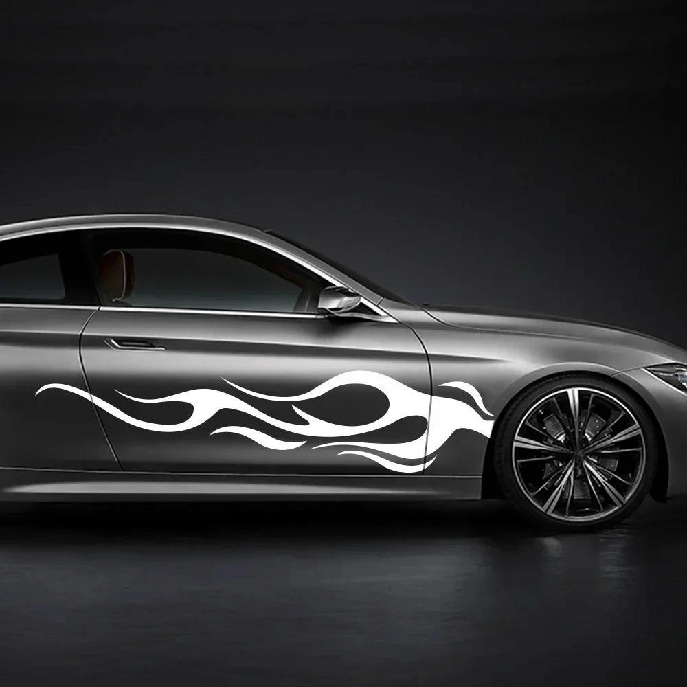 

2 шт. модные наклейки на пороги автомобиля с эффектом пламени, водонепроницаемые декоративные наклейки-полосы на кузов авто, аксессуары для тюнинга