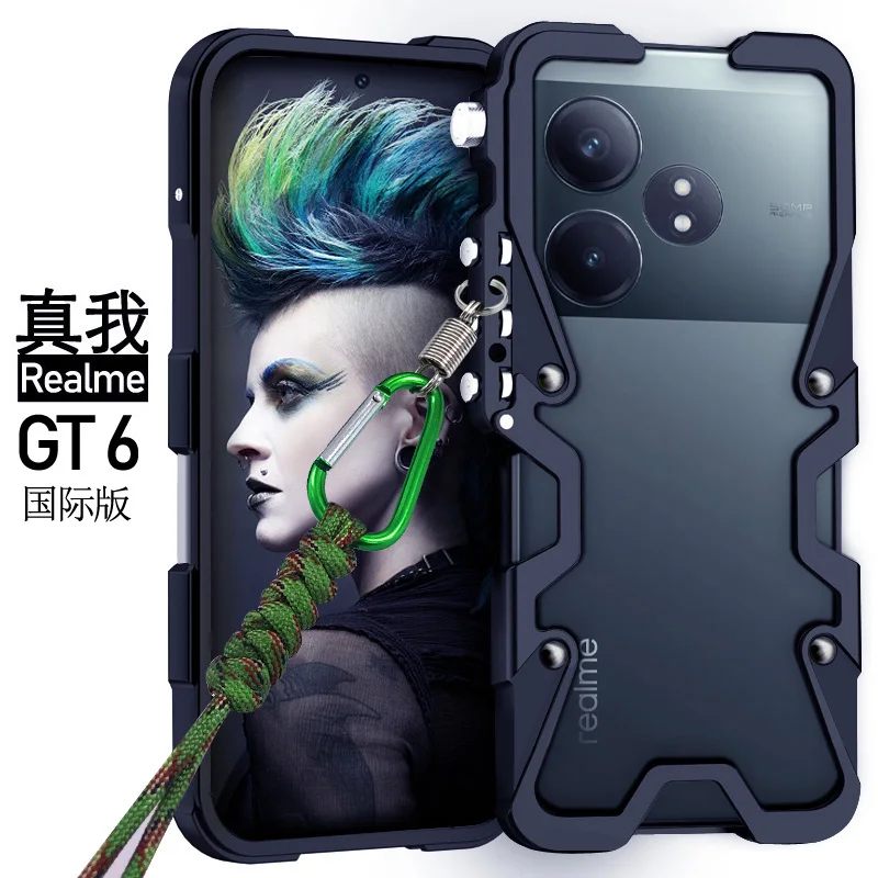 

Luxury aluminum alloy hollow heat dissipation Back Cover For Realme GT 6 Military Fall prevention Phone Case For Realme GT 6