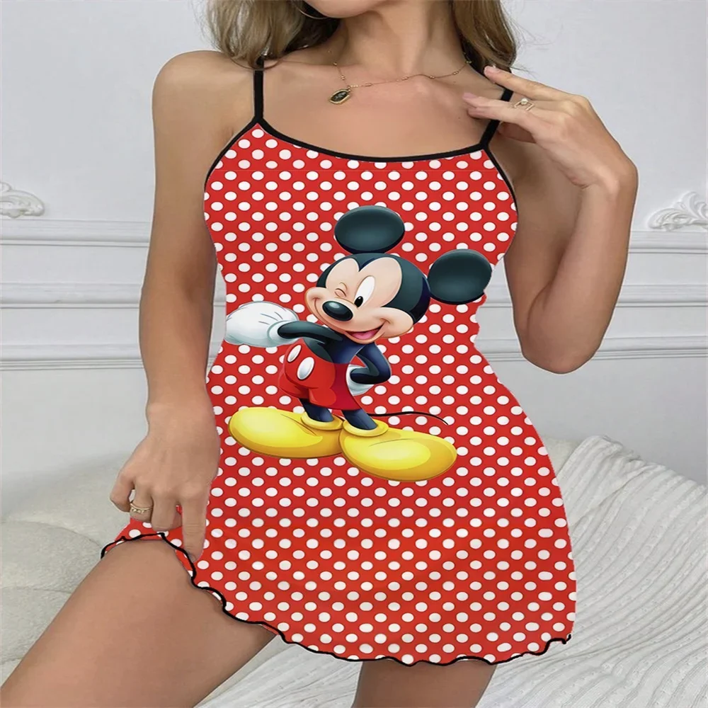 Summer New Sleeveless Women's Pajama with Cartoon Character Sexy Charming Female Supender Dress Backless Nightwear for Women