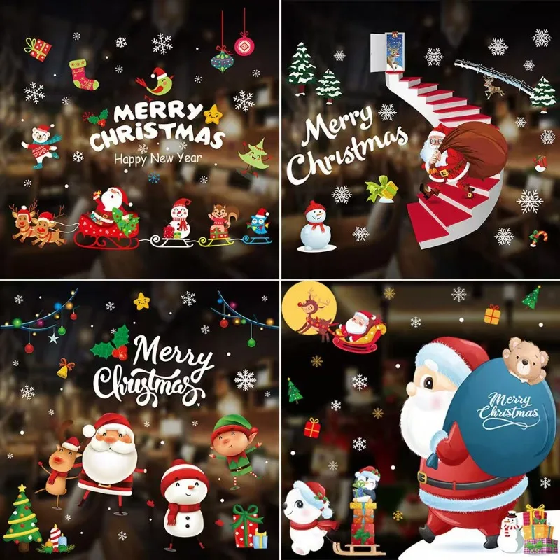 

Christmas Decorations Static Stickers Holiday Window Display Scenes Atmosphere Decoration Window Cartoon Colored Sticker