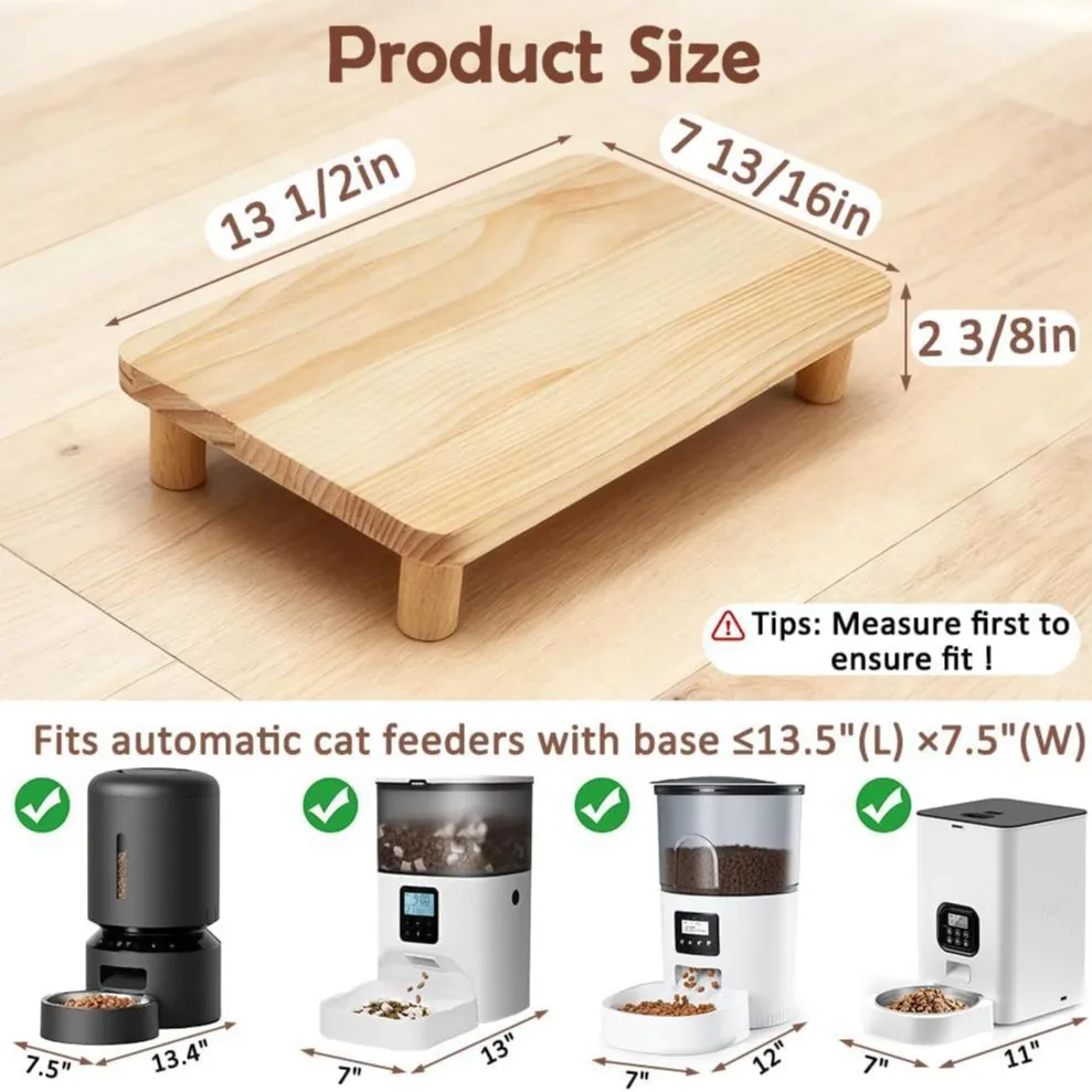 Wooden Raised Pet Feeder Stand Elevated Holder for Automatic Cat Dog Feeder Bowl Protect Pets Neck Comfort Feeding