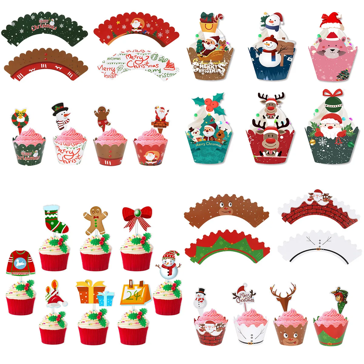 

Christmas Party Decoration Christmas Cupcake Wrappers Toppers Santa Snowman Bake Cake Cup for Xmas New Year Party Supplies
