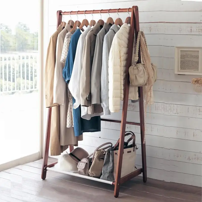 

Simple hanger Floor-to-ceiling household solid wood coat rack Hanging hanger Bedroom clothes rack