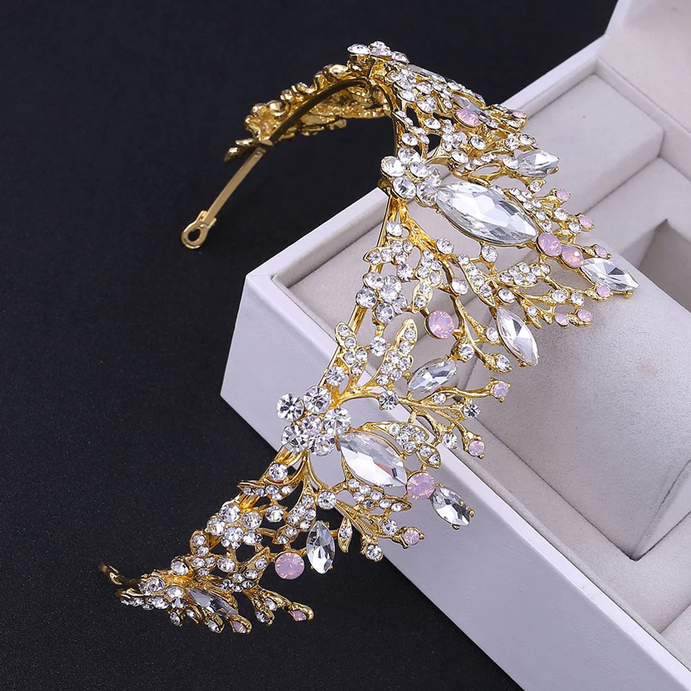 

Distinctive Headpiece Crown for Bride Headgear Unique Retro Engagement Pink Rhinestone