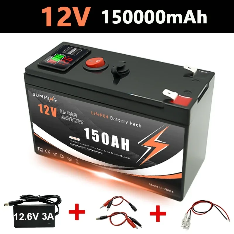 Lithium 12V 150Ah LiFePO4 Deep 4000+ Cycles Batterij Oplaadbare batterij voor verlichting, elektrische wielen, zonne-energie/windkracht, kleine UPS
