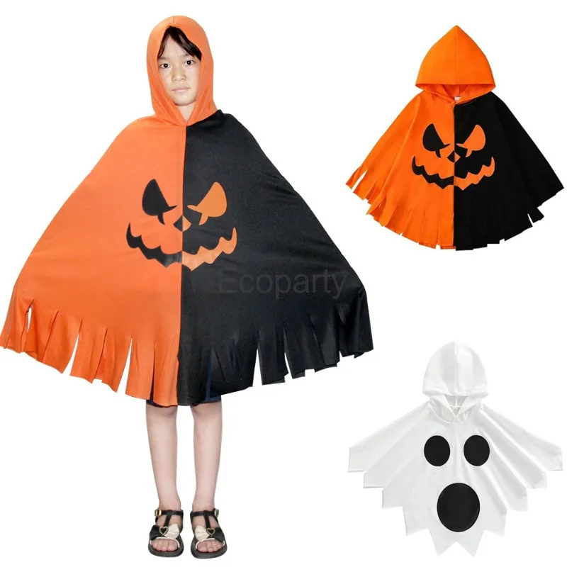 

New Kids Halloween Party Pumpkin Costume Boys Girls Pumpkin Ghost Printed Hooded Cloak Children Carnival Party Costumes