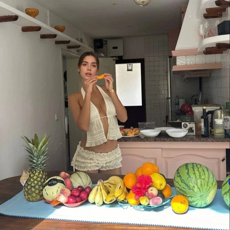 2025 New Women's French Elegant Sheer Three-Piece - Sexy Spaghetti Strap Two-Piece Maxi Skirt Island Beach Vacation Swimwear