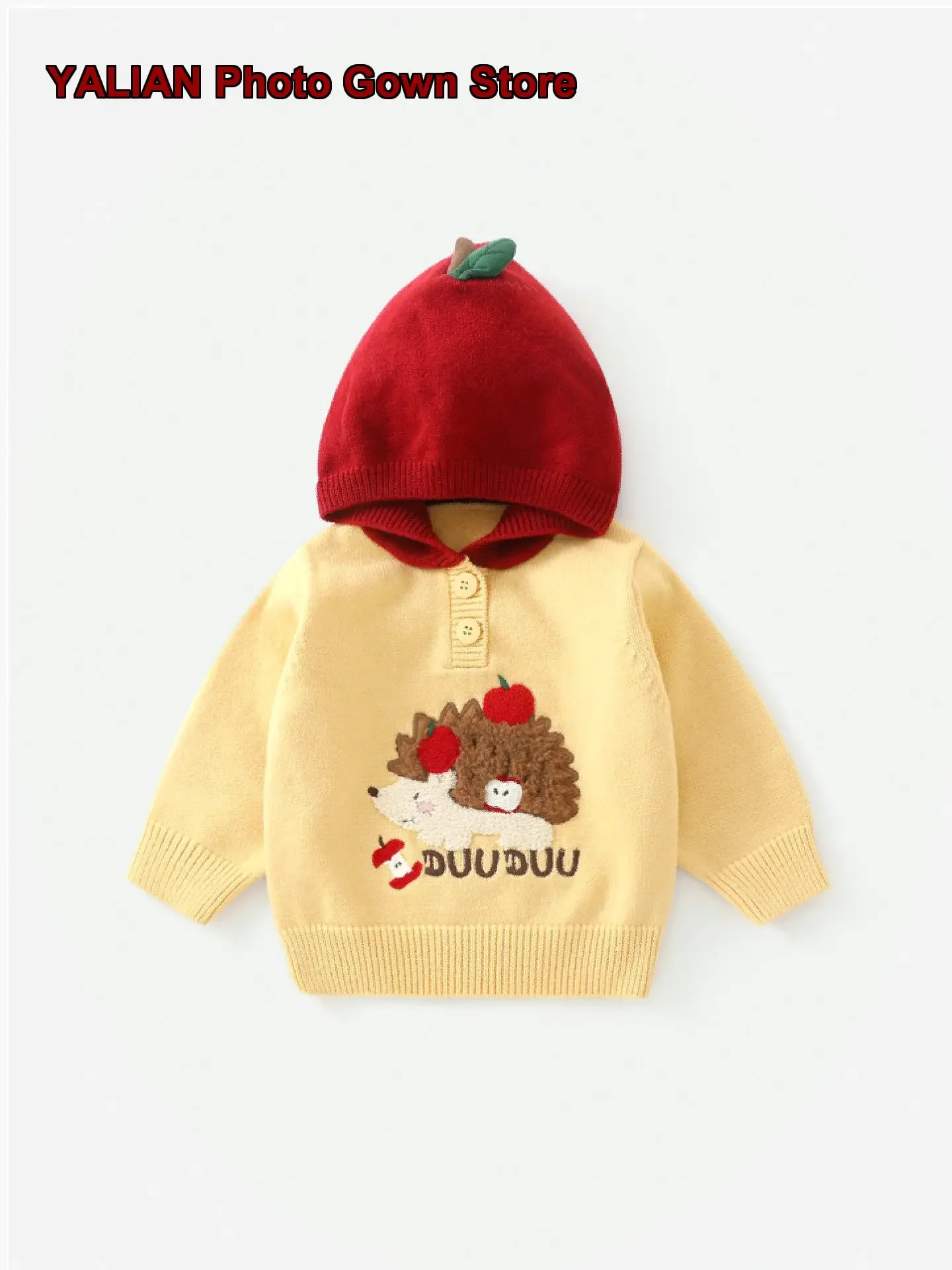 Kids Pullover Sweater Baby Boy Girl Autumn Winter Knit Top Solid Color Fleece Lined Thickened Warm Soft Hooded