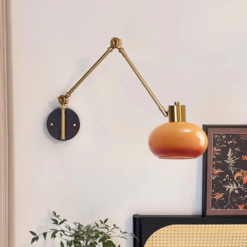 Cream wind wall decorative wall lamp Modern simple bedroom study telescopic folding reading eye protection lamp