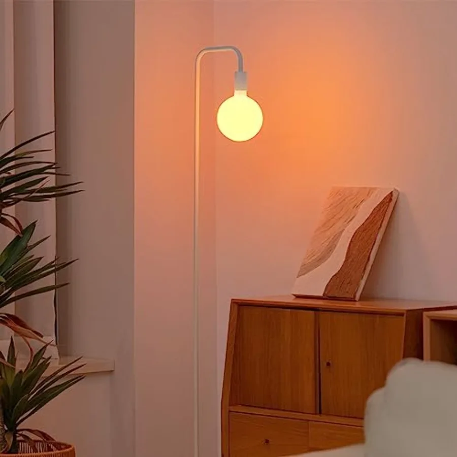 Floor Lamp for Living Room - Minimalist Standing Lamp with Modern LED Bulb, White Frosted Globe Glass 6", 1800K Warm Ambiant Li