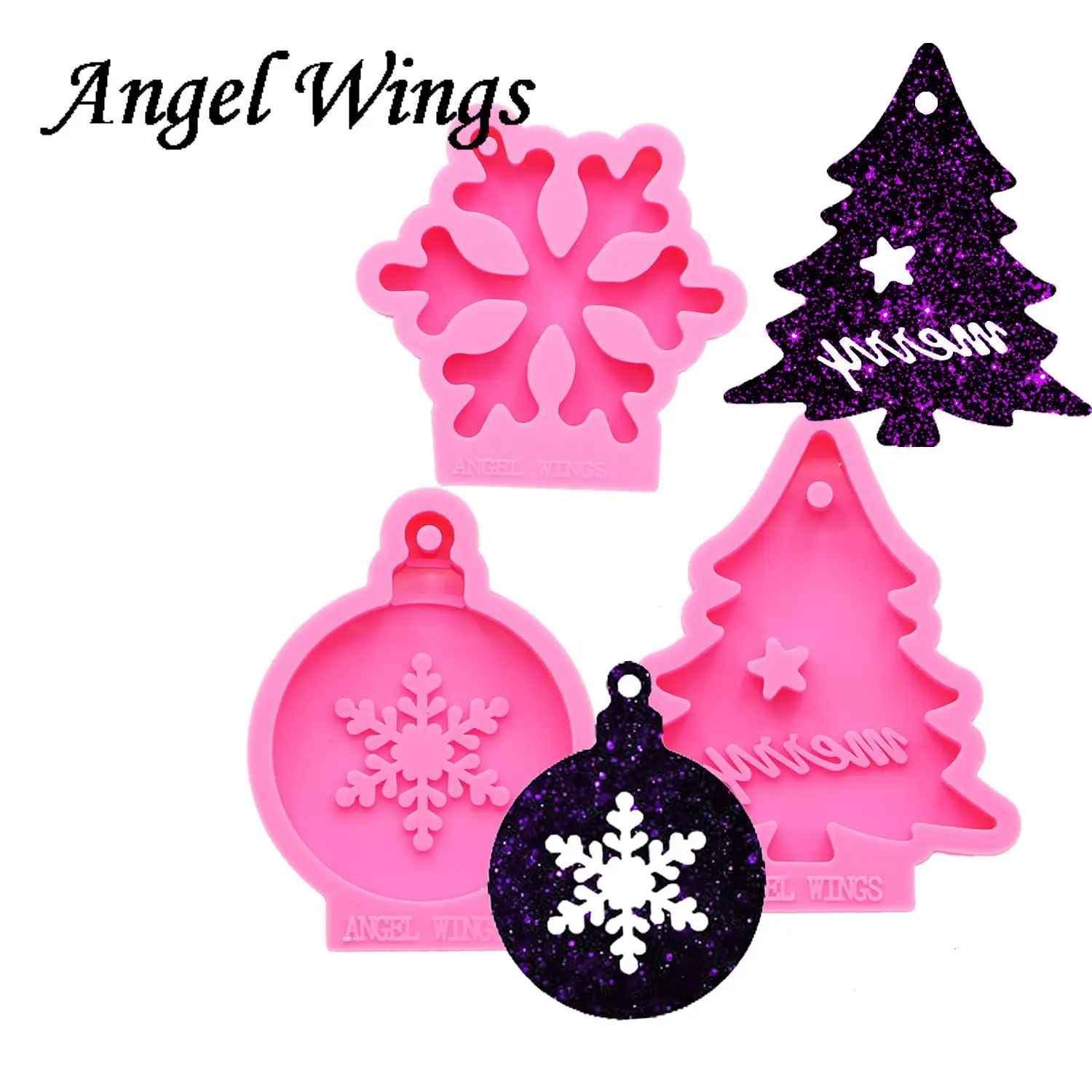 

Super Bright Christmas Tree Snowflake Silicone Keychains Epoxy Resin Molds, DIY Chocolate Cake Molds