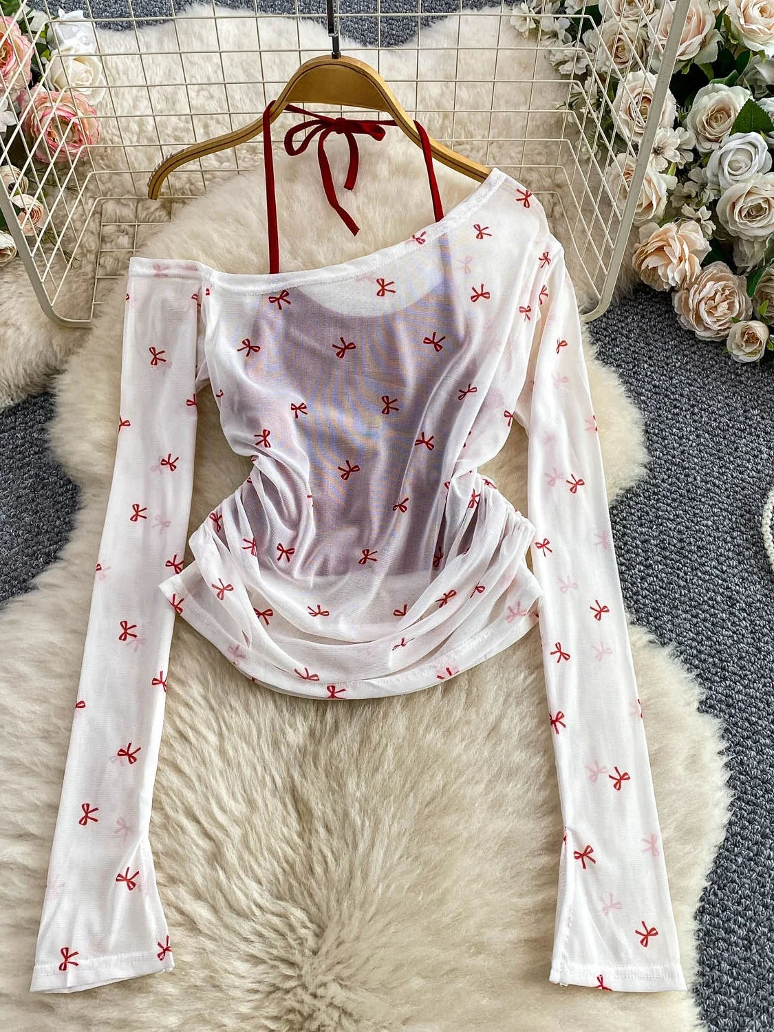 

Сексуальная длинная футболка с принтом Sve Me, женская осенняя плиссированная двухсекционная плиссированная тонкая висячая футболка, женский топ с высокой талией и защитой от ультрафиолета