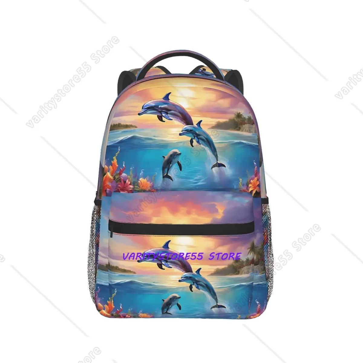 Sunset Rainbow Dolphin Backpack Hot Sale Daypack Large Capacity Boys Girls BookBag School Bag Shoulder Bags for Men Women