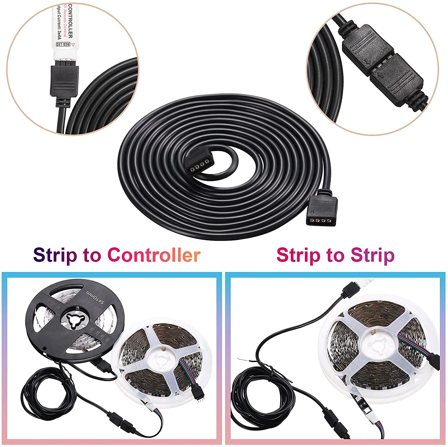 4Pin 5Pin DC12V Extension Power Cable White Black 0.3m 1m 2m 3m 5m 10m RGB RGBW LED Connector Wire For 2835 5050 Led Strip Light