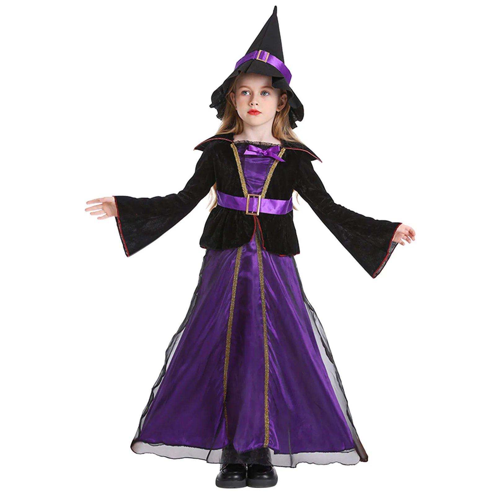 Halloween Children Girls Evil Magic Witch Cosplay Skirt Disguise Festival Party Kids Purple Ghost Vampire Fancy Costume Gown