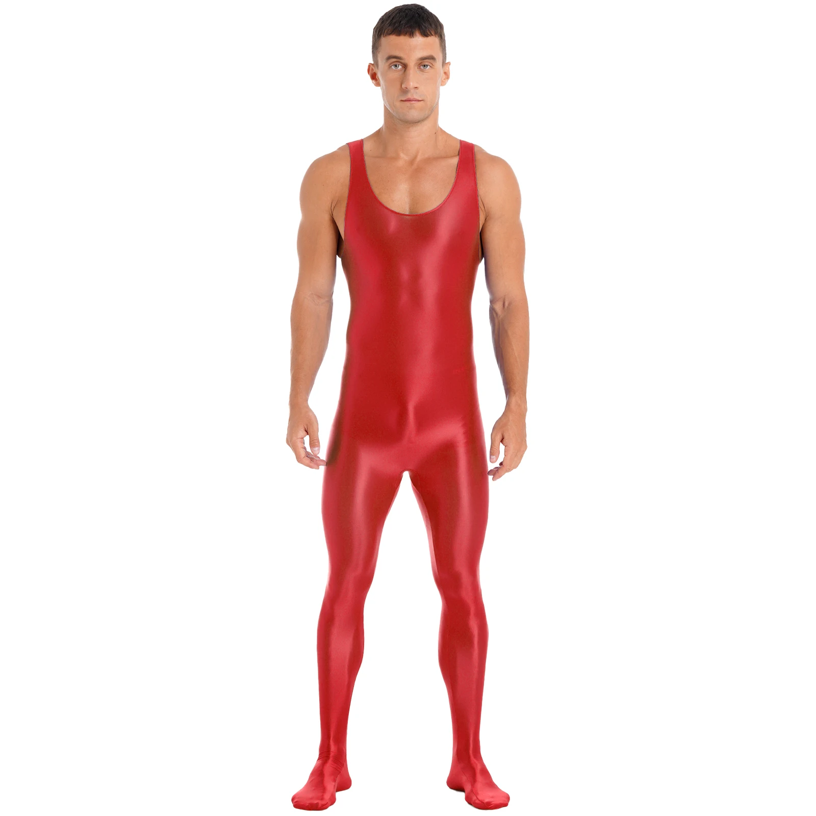 Men\'s Full Body Bodysuit Solid Color Sleeveless Ballet Gymnatics Leotard Pole Dance Clubwear Slim Fit Bodystocking Nightwear