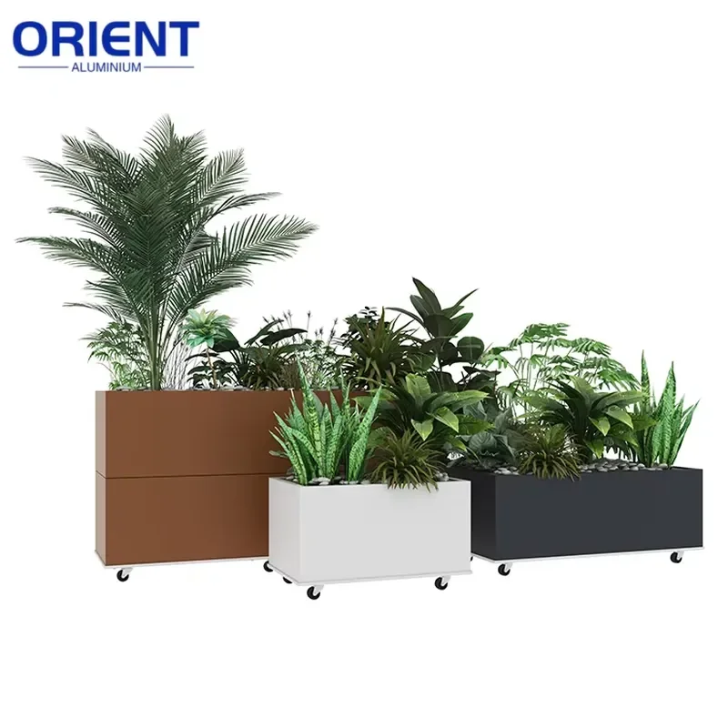 Modern Outdoor Rusty Weathering Garden Planter Steel Color Rectangle Planter Box Flower Pot Garden Metal Planter