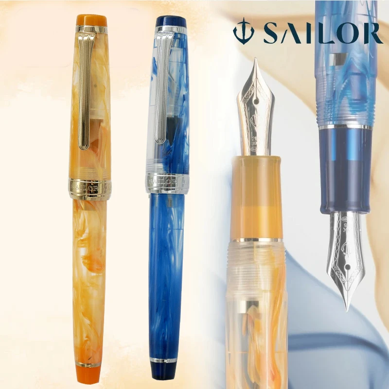 Japanese SAILOR medium-sized 21K gold pen Willio pen semi transparent color acrylic marble pattern clear and beautiful