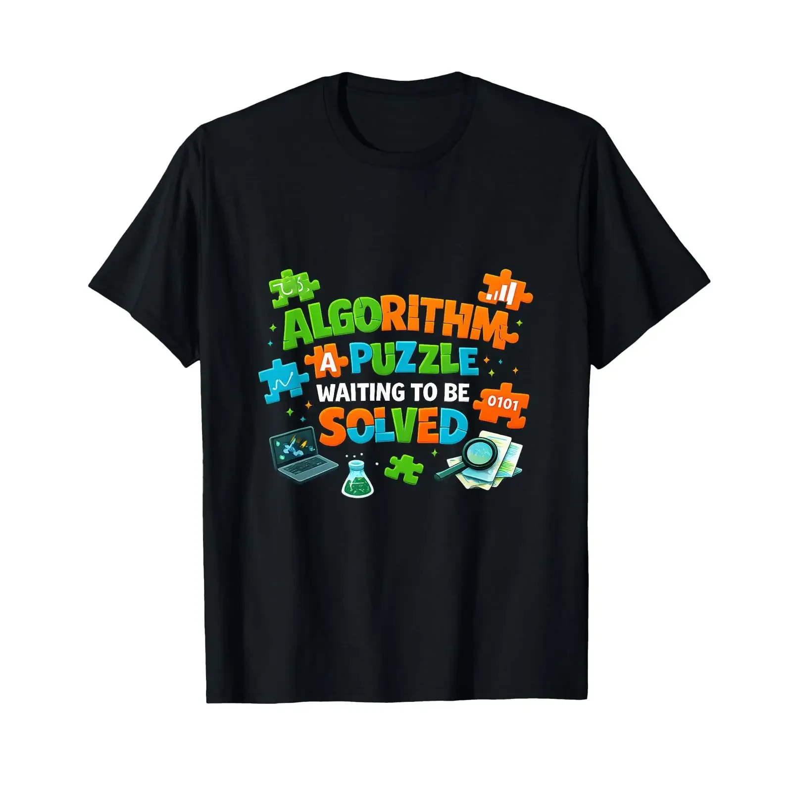 T-shirt vintage délavé streetwear doux pour homme, motif Algorithme, Puzzle, Science des données, Code et Graphiques, vêtements de créateur, mode polyvalente
