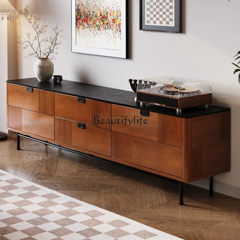 

02 Teak antique solid wood TV cabinet French retro living room