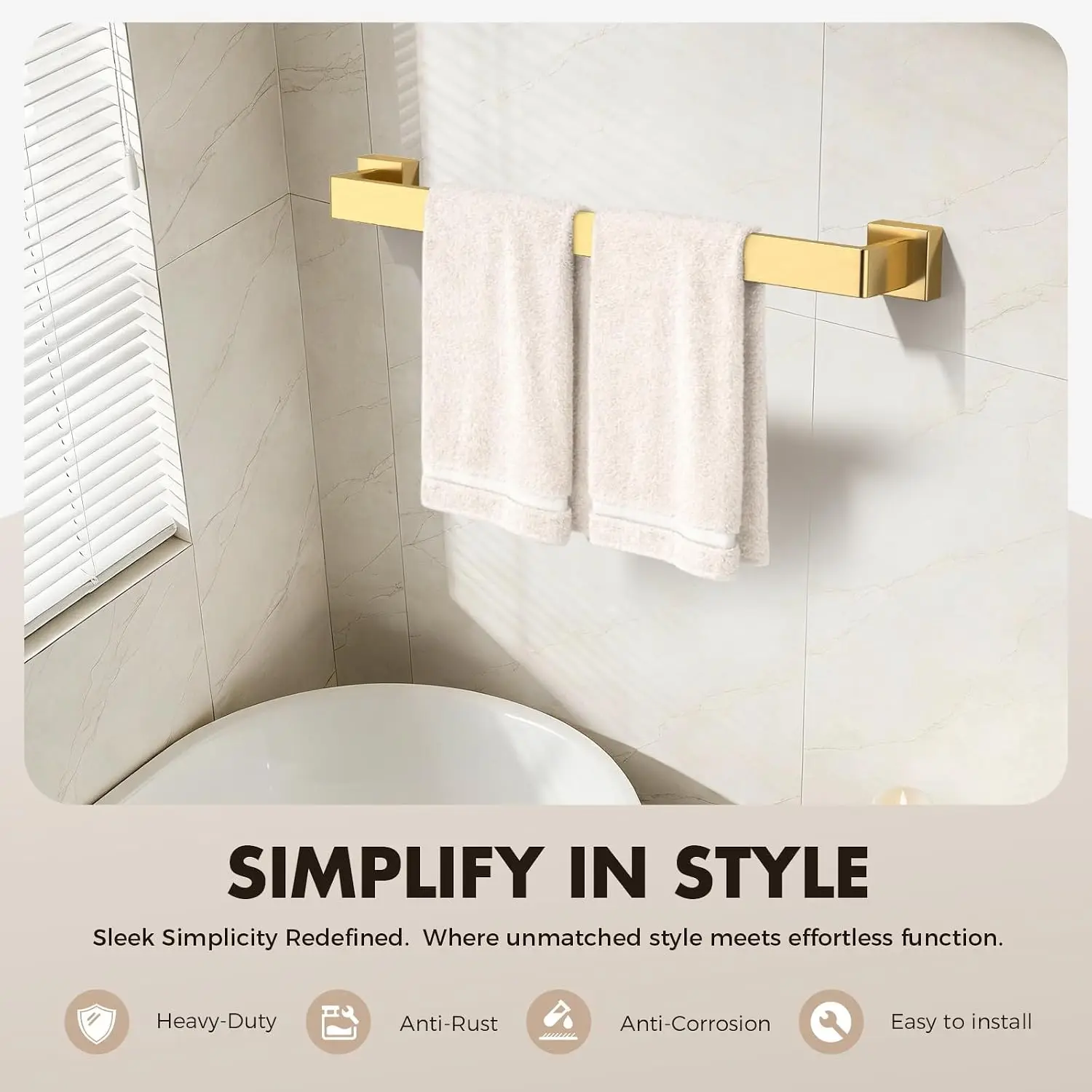 20-Pieces Gold Bathroom Accessories Set, 24 Inch Towel Bar Set | Stainless Steel, Towel Ring, Toilet Paper Holder, Robe Hooks, T