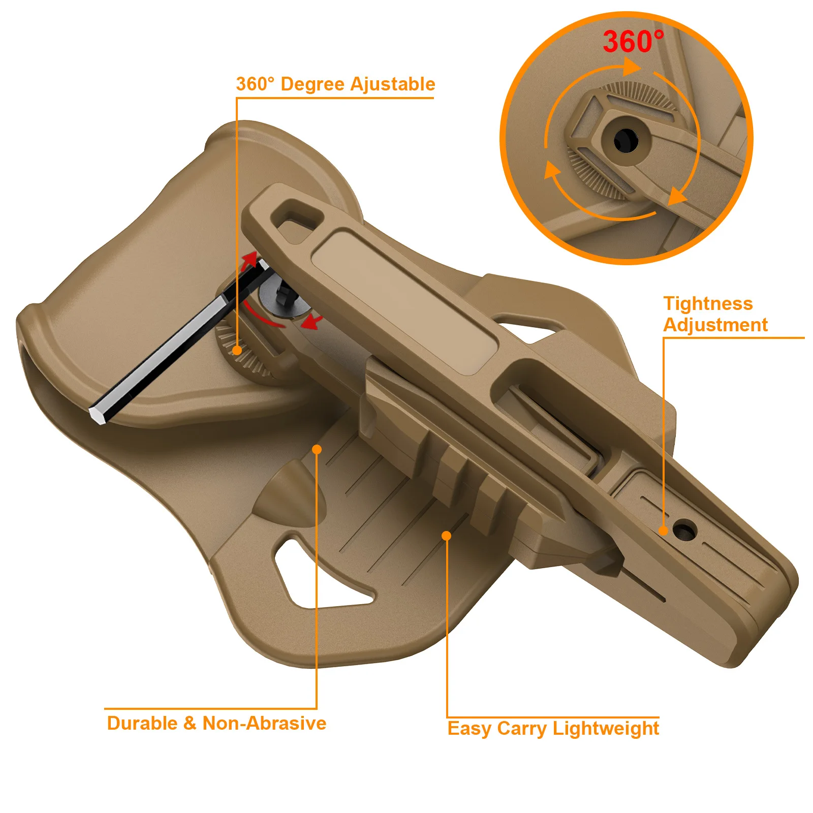 حافظة السكك الحديدية التكتيكية سهلة التركيب، حزام الحافظة المثبت على السكك الحديدية، مع حزام خصر خارجي قابل للتعديل، خفيف الوزن