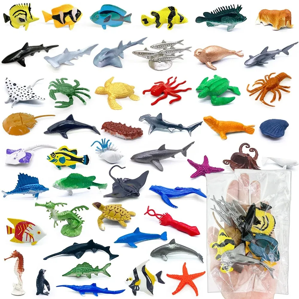 Set de 56 Piezas de Modelos del Mundo Submarino - Mini Animales Marinos, Coral, Pulpo, Nautilus, Cangrejo, Langosta, Estrella de Mar, Modelo de Animales Oceánicos