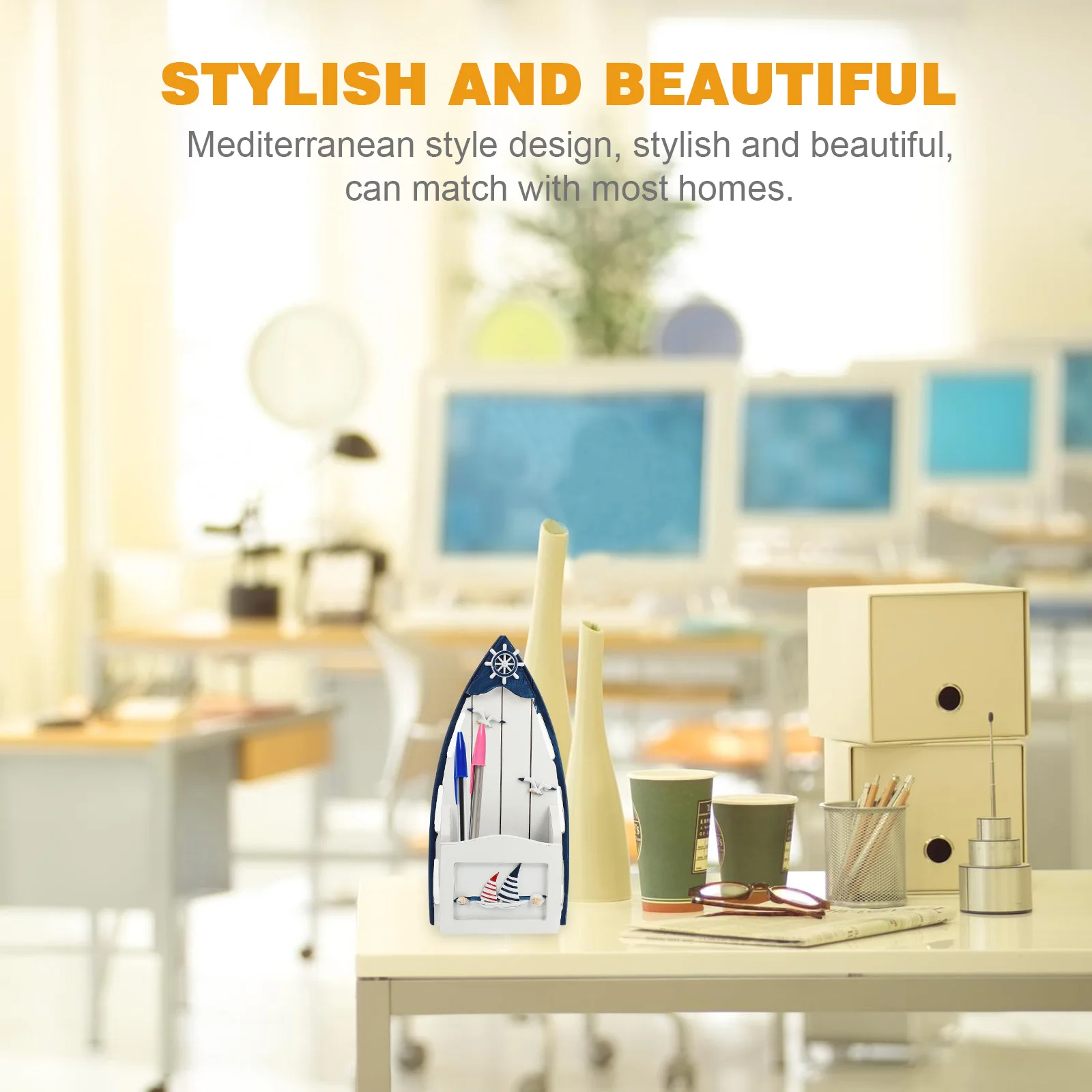 1 pc Mediterranean Style Wooden Key Box Pen Holder Multi-Functional Storage Case For Home Decorative Organizer Container